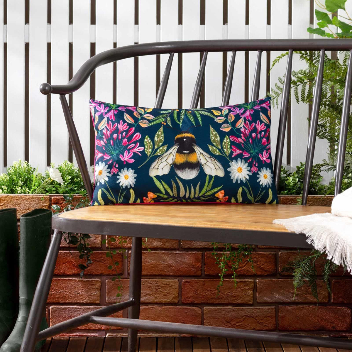 House of Bloom Zinnia Bee Rectangular Outdoor Cushion Cover by Wylder
