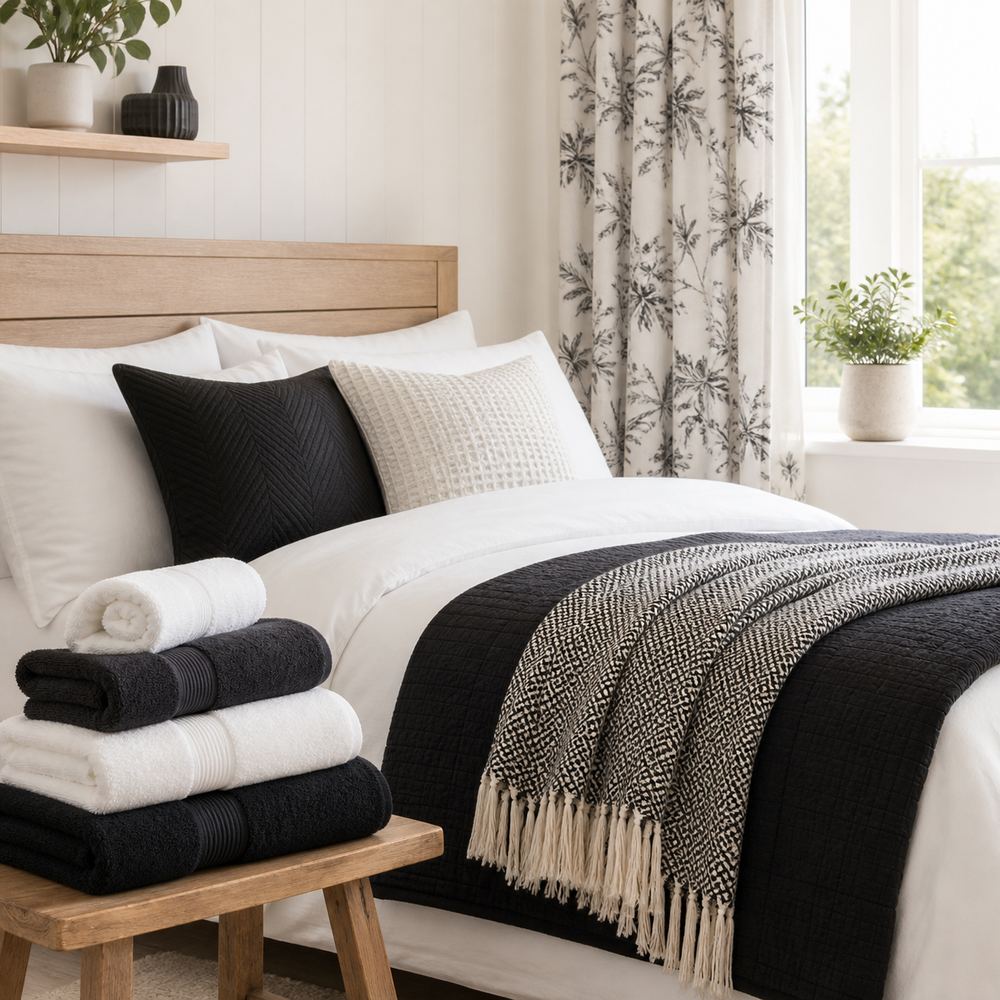 Black & White Bathroom Towels collection at Ideal Textiles