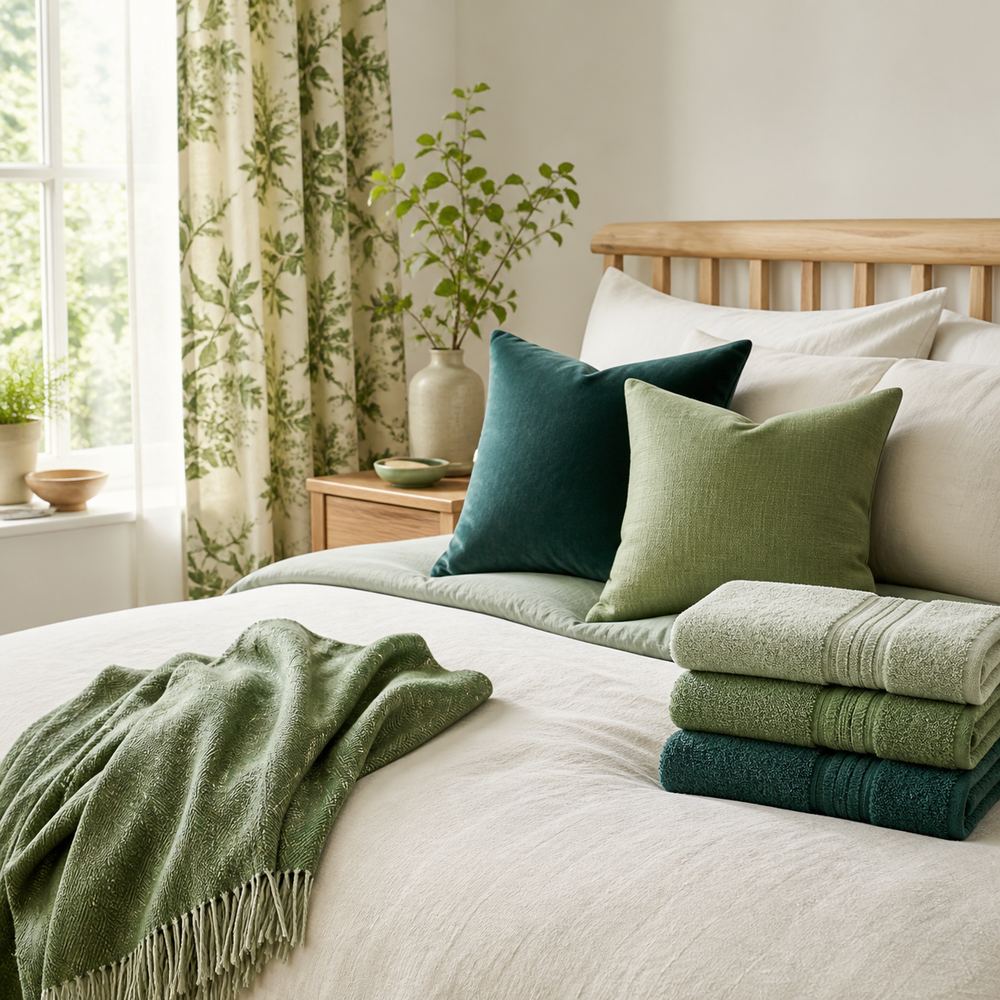 Green Tones Bathroom Towels collection at Ideal Textiles