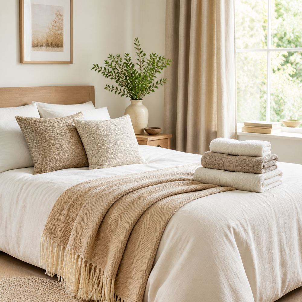 Natural Tones Bathroom Towels collection at Ideal Textiles