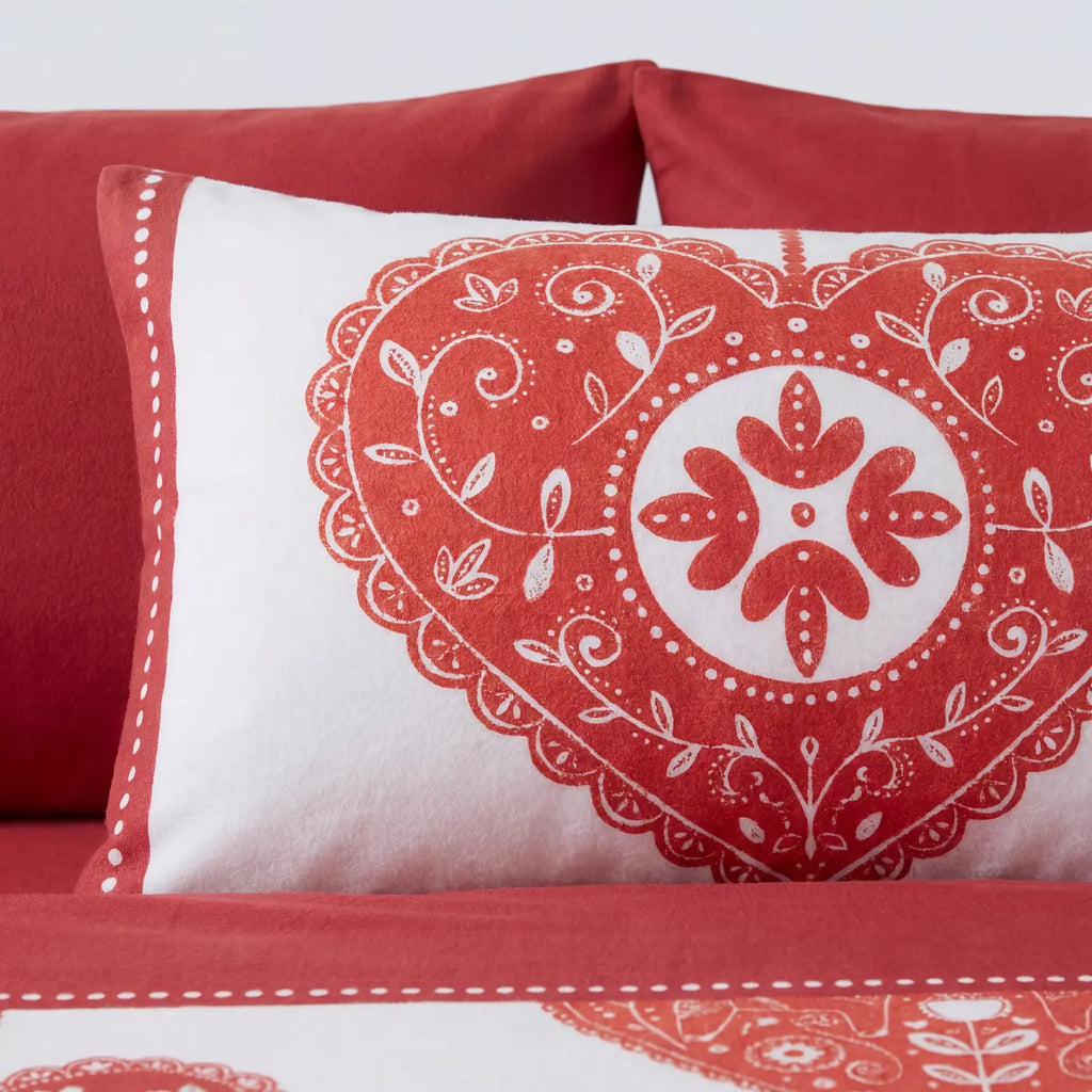 Scandi Heart Flannelette Duvet Cover Set - Red image 2