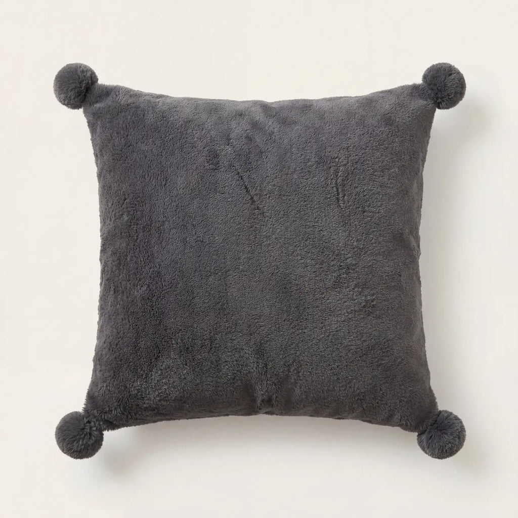 Pom Pom Fleece Cushion Cover Cosy Collection - Charcoal image 2