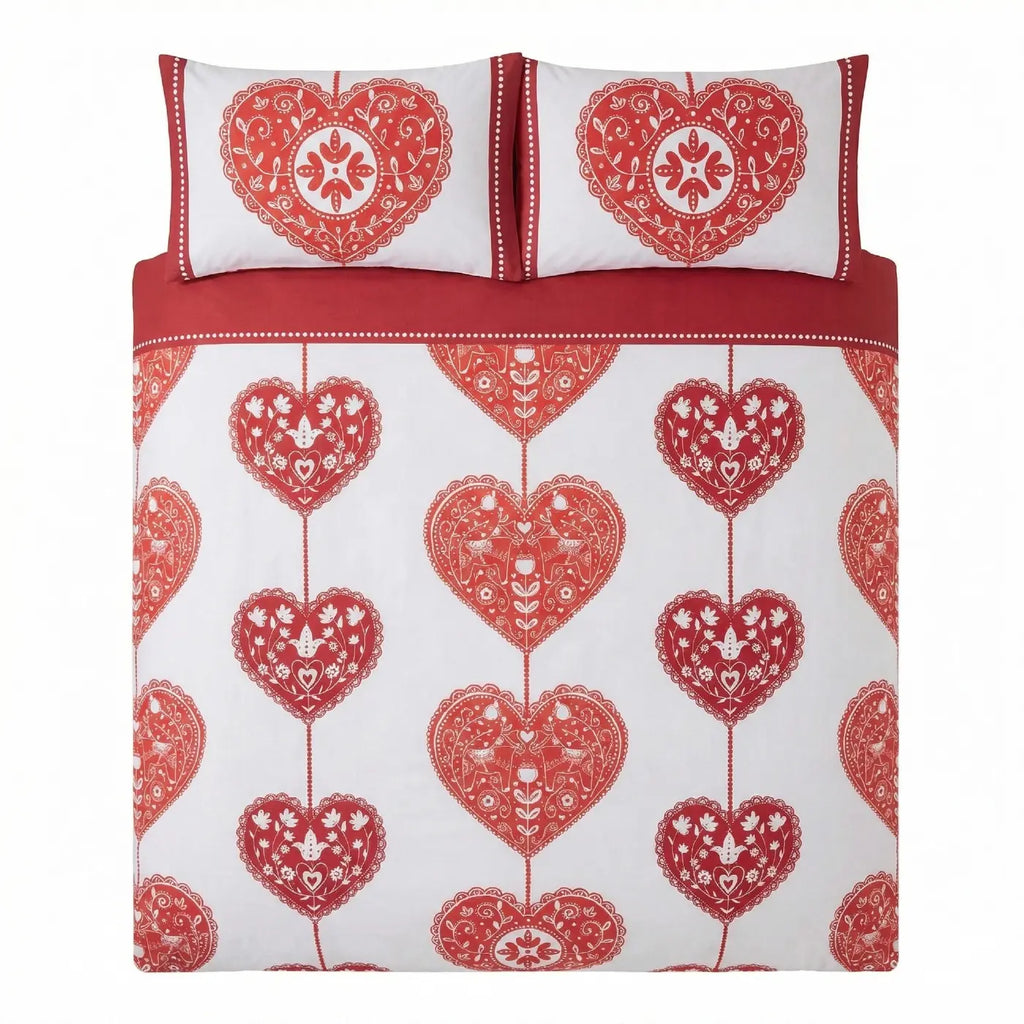 Scandi Heart Flannelette Duvet Cover Set - Red image 4
