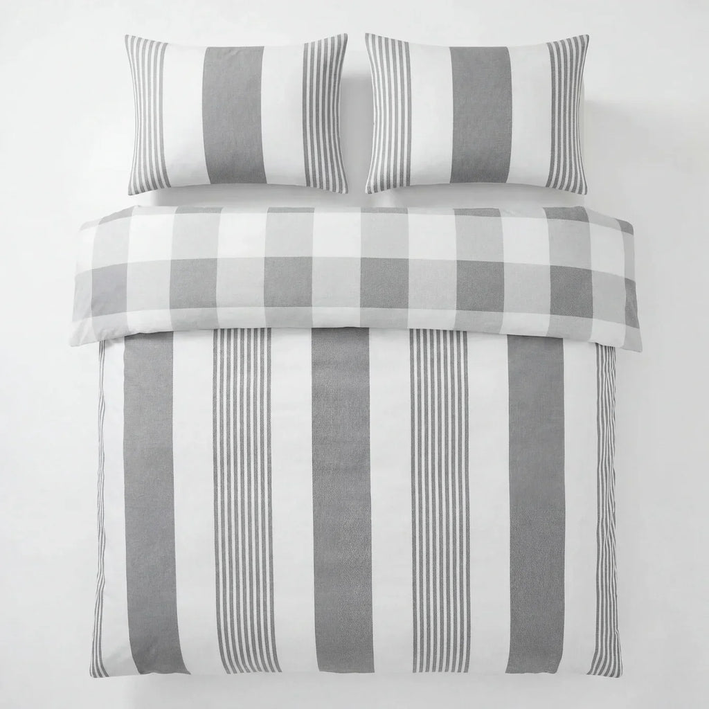 Chambray Stripe Duvet Cover Set - Silver Grey