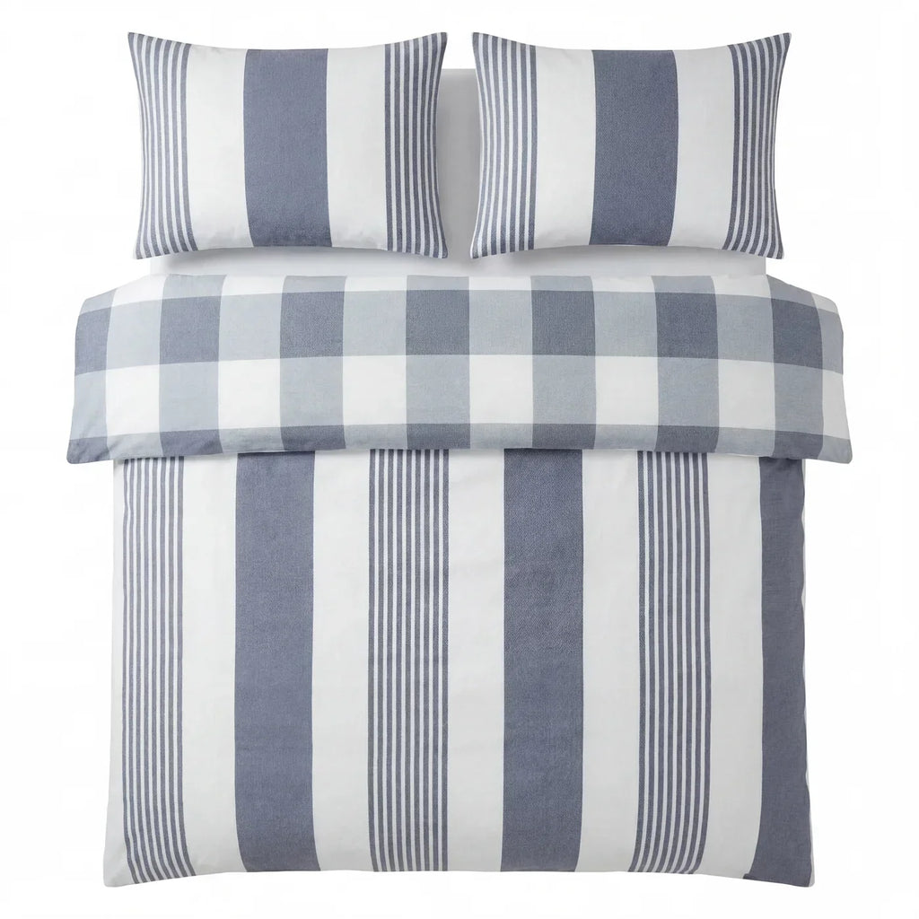 Chambray Stripe Duvet Cover Set - Blue