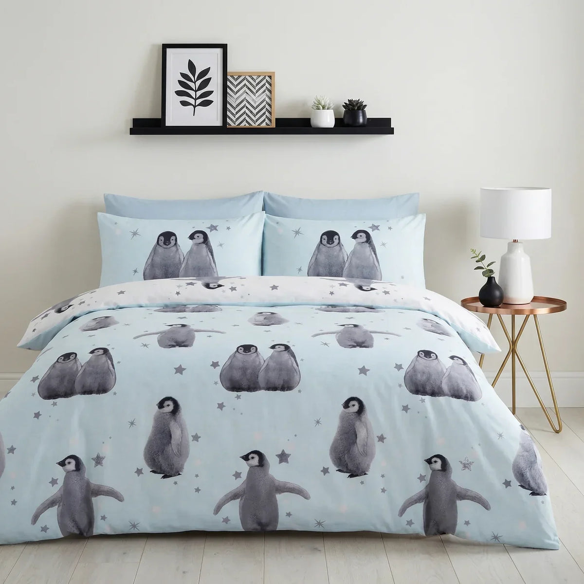 Starry Penguins Duvet Cover Set - Blue image 2