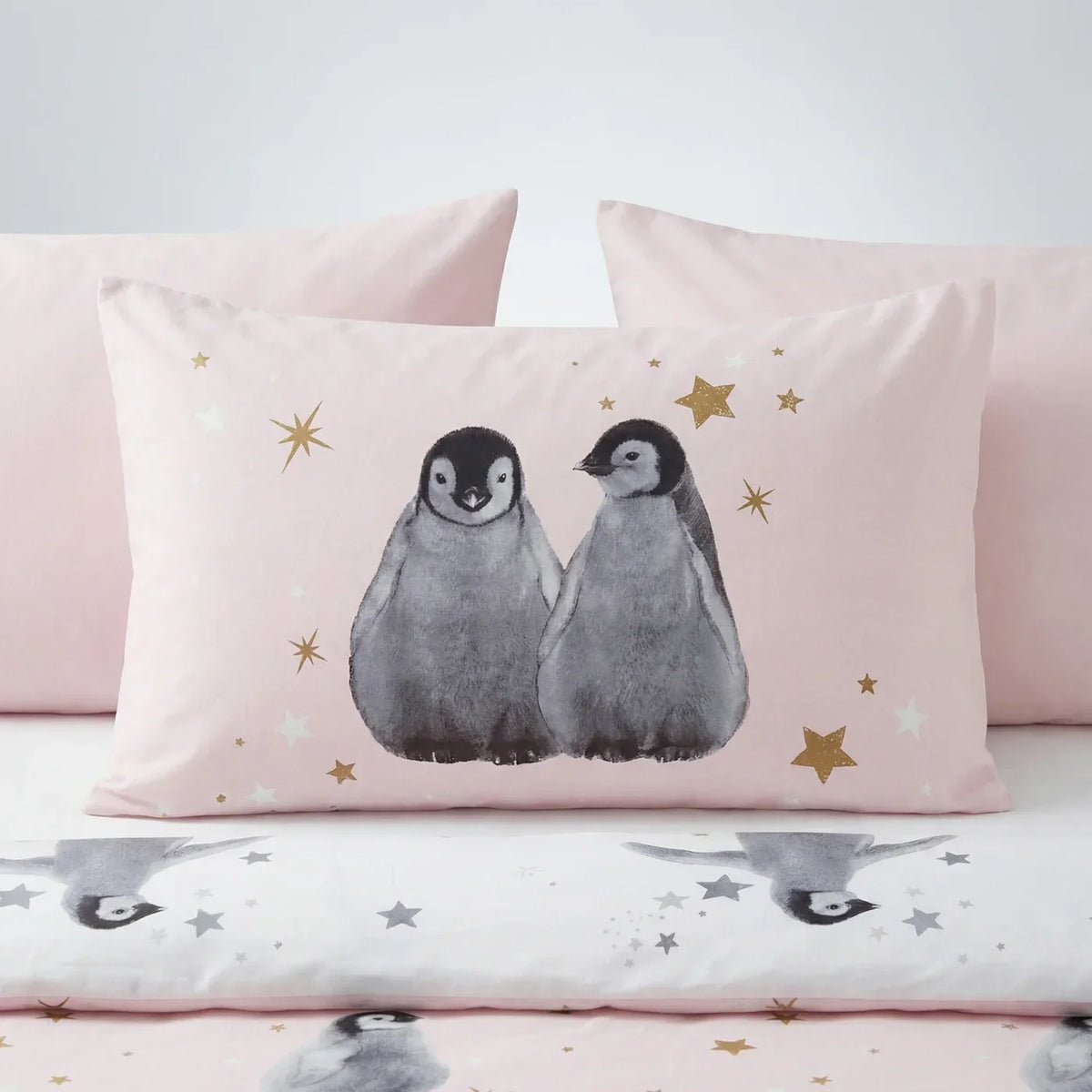 Starry Penguins Duvet Cover Set - Pink image 3