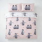 Starry Penguins Duvet Cover Set - Pink