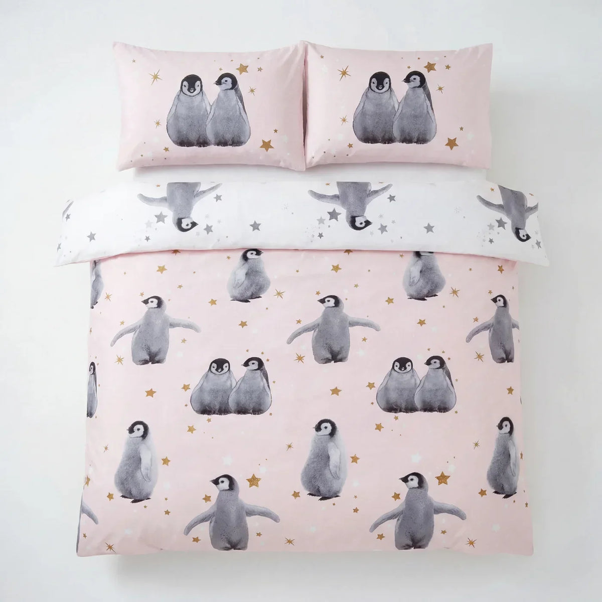 Starry Penguins Duvet Cover Set - Pink