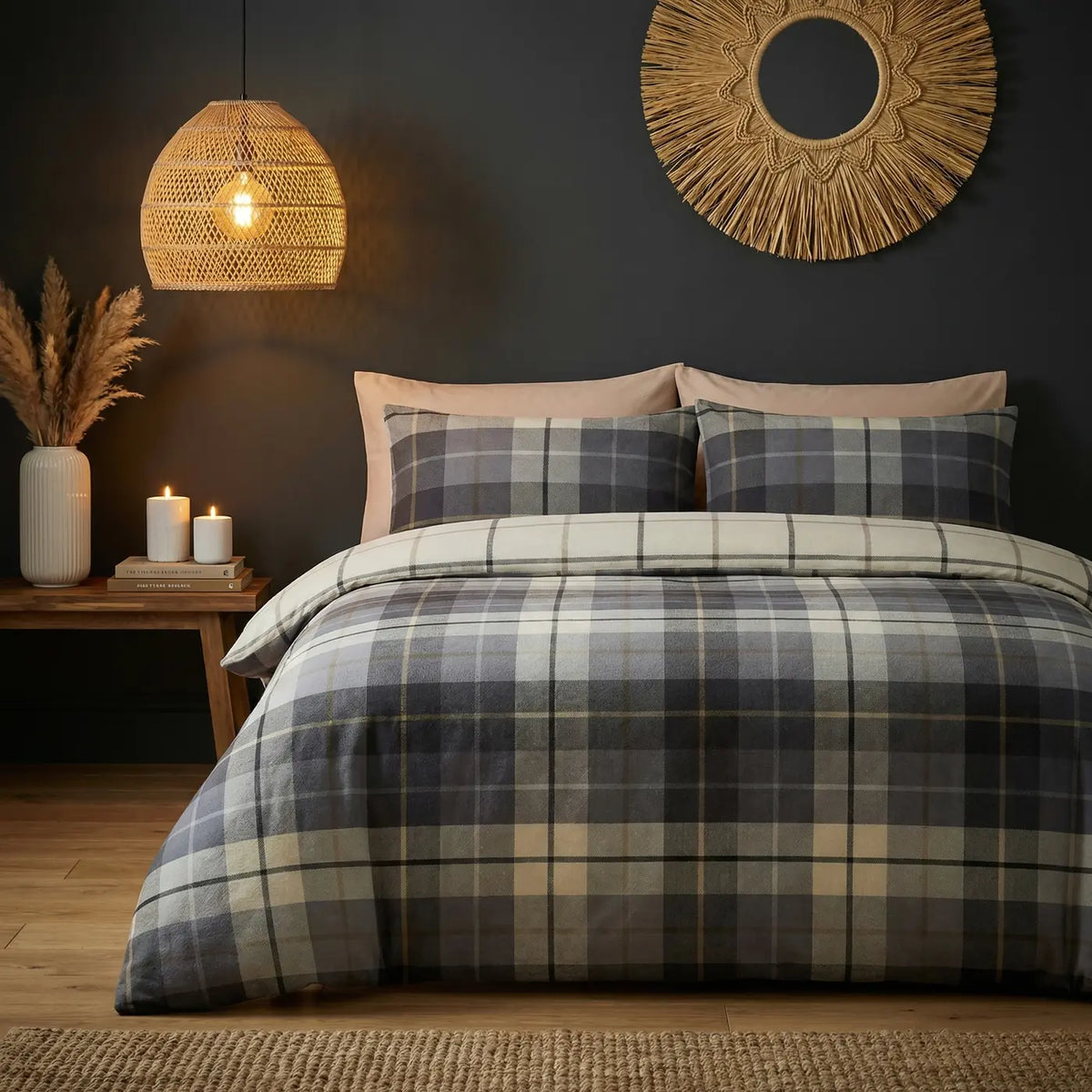 Lomond Check Flannelette Duvet Cover Set - Blue image 2