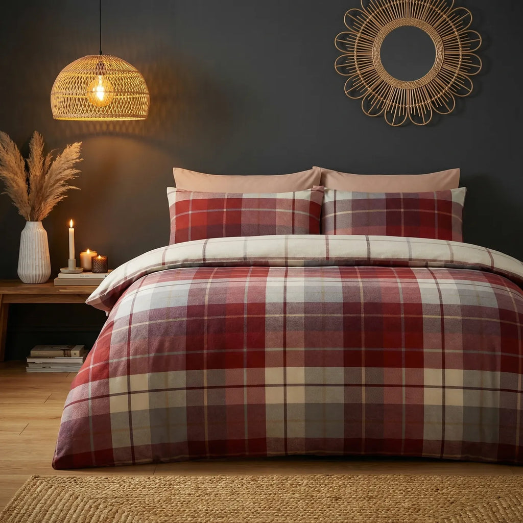 Lomond Check Flannelette Duvet Cover Set - Red image 2