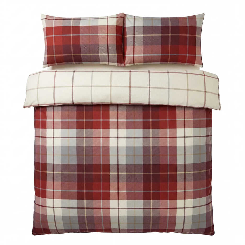 Lomond Check Flannelette Duvet Cover Set - Red