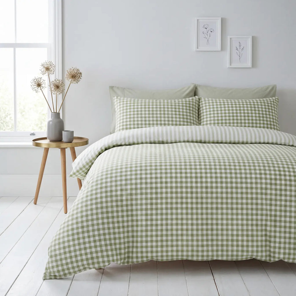 Gingham Check Duvet Cover Set - Green