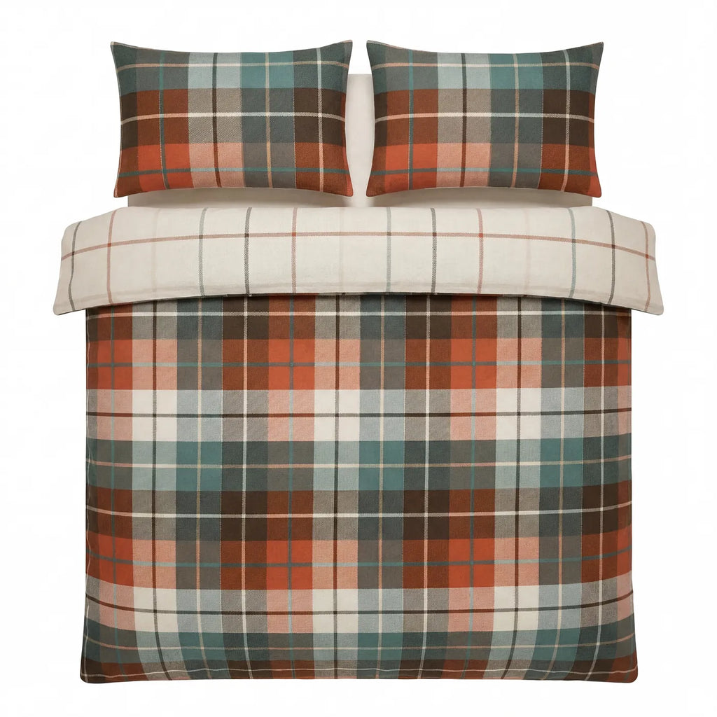 Lomond Check Flannelette Duvet Cover Set - Terracotta