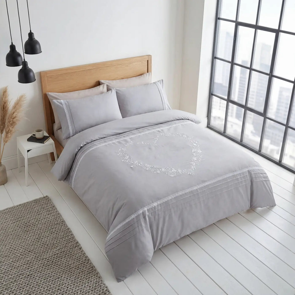 Heart Duvet Cover Set - Silver Grey