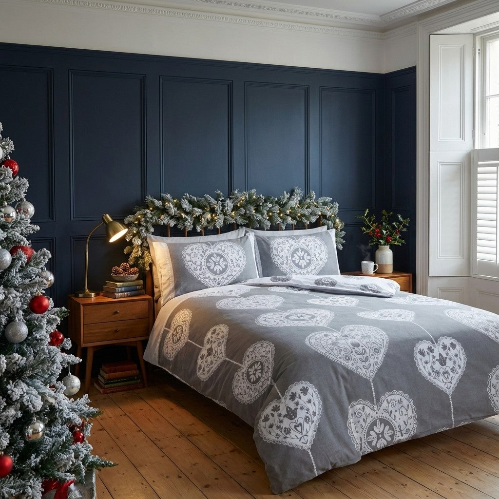 Scandi Heart Flannelette Duvet Cover Set