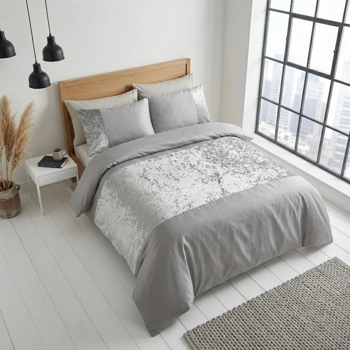 Velvet Duvet Cover Set - Silver