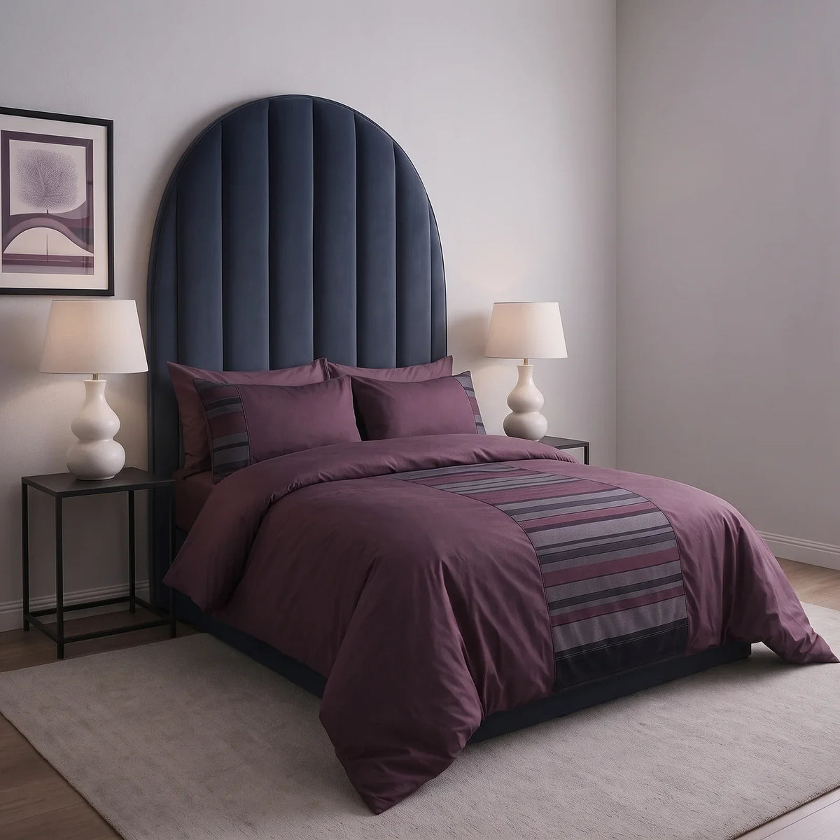 New York Faux Silk Aubergine Duvet Cover Bedding Set 2