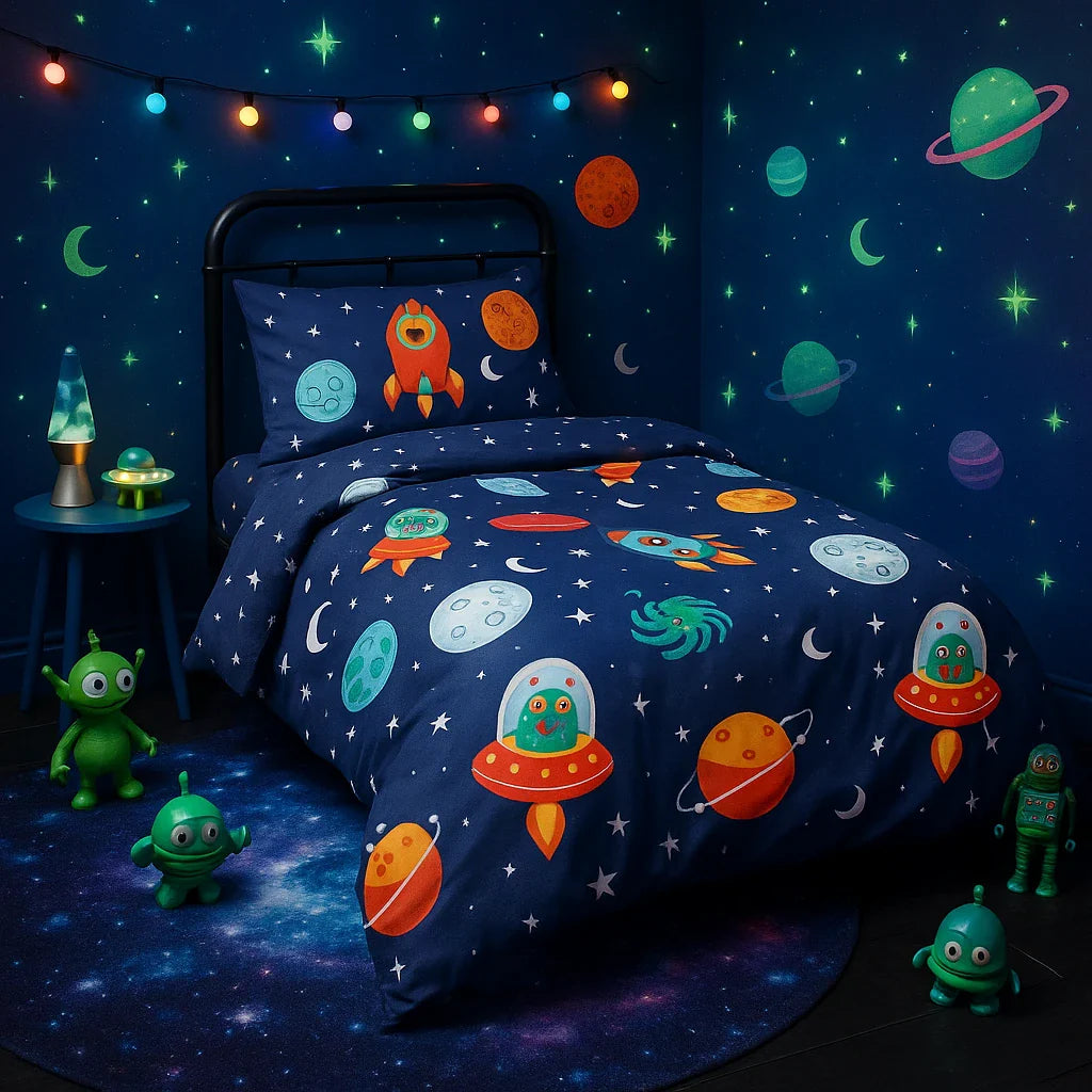 Space Aliens Glow in the Dark Duvet Cover Set