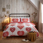 Scandi Heart Flannelette Duvet Cover Set - Red