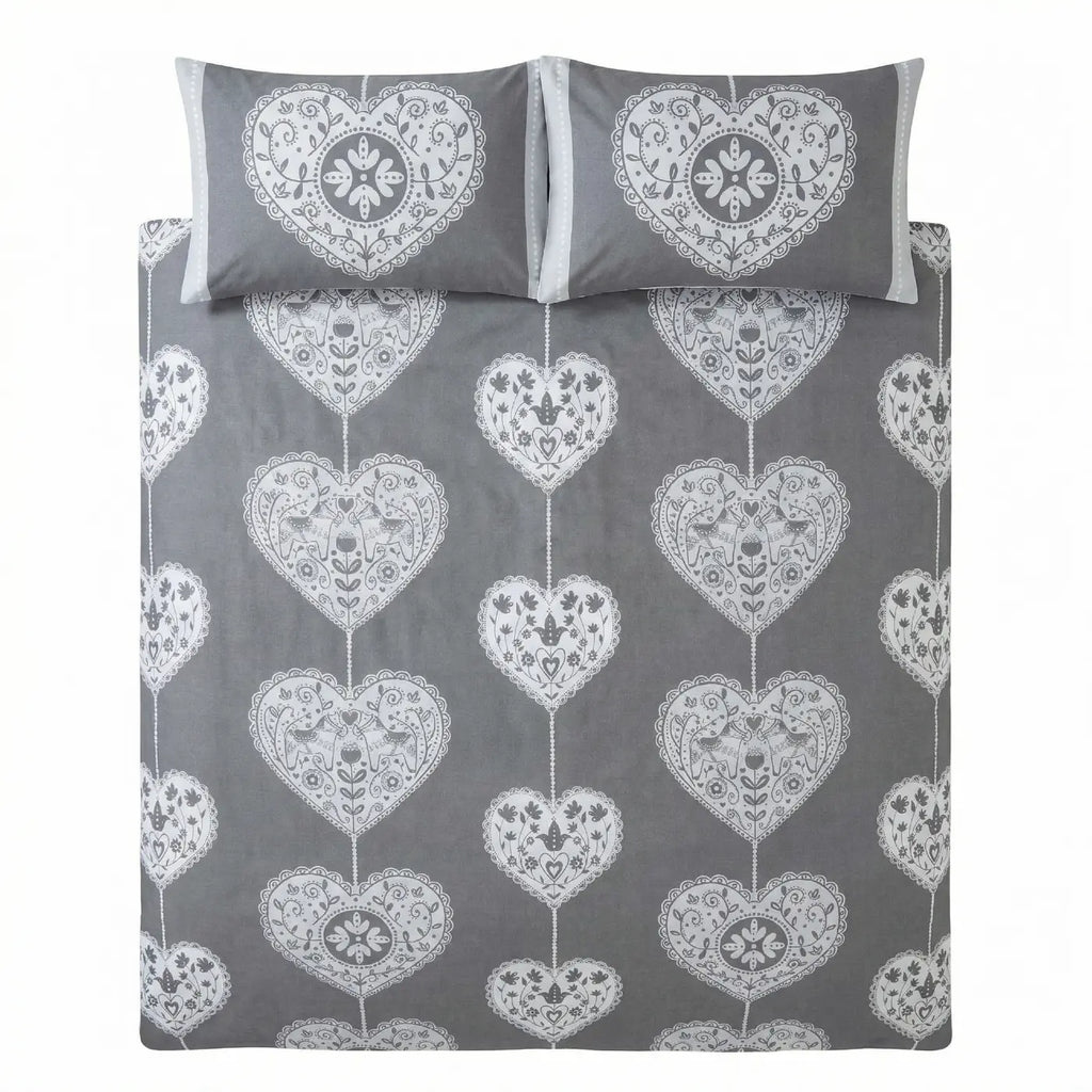 Scandi Heart Flannelette Duvet Cover Set - Grey image 4