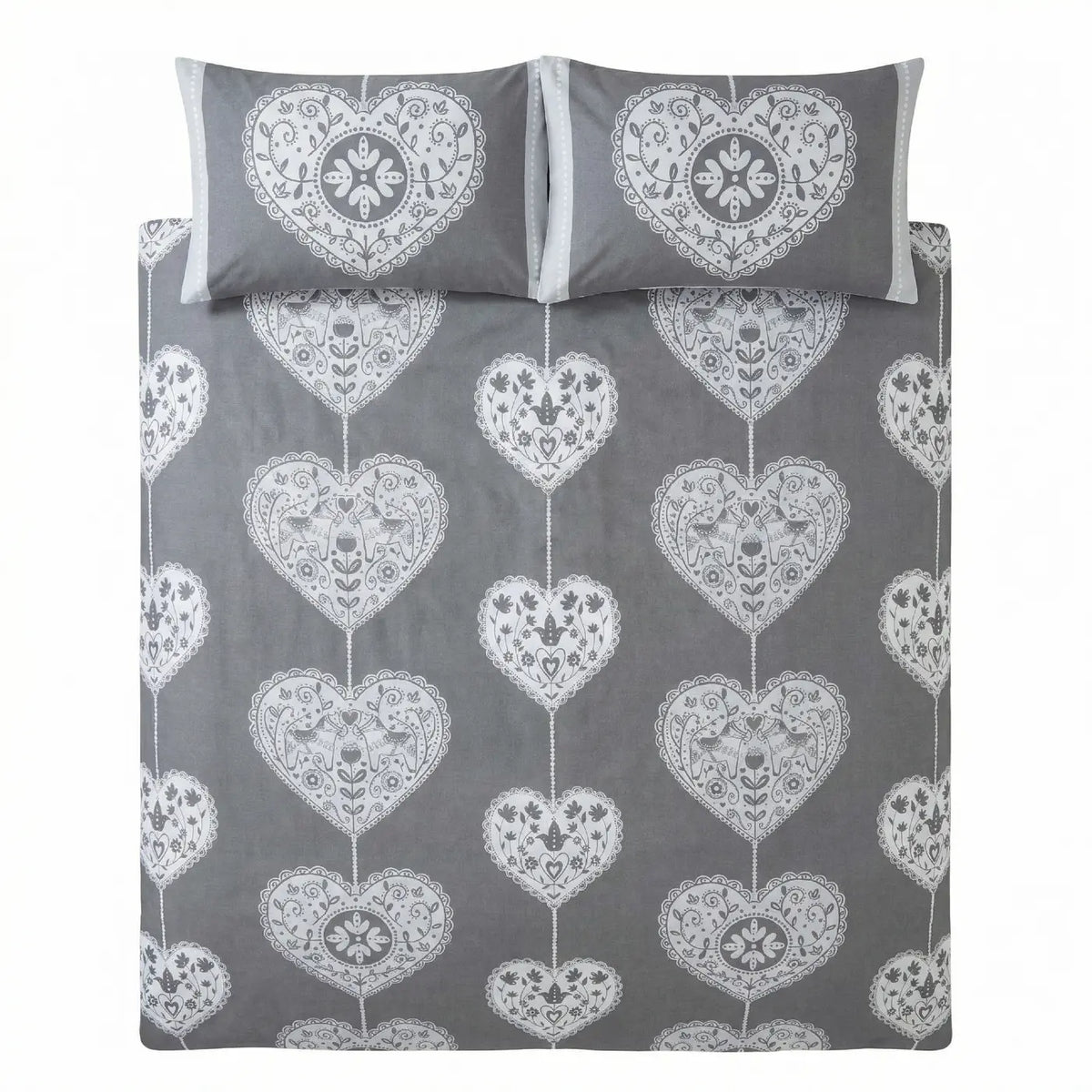 Scandi Heart Flannelette Duvet Cover Set - Grey image 4