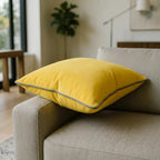 Piped Velvet Ochre / Silver Cushion Cover s 43cm x 43cm 43x43cm 2