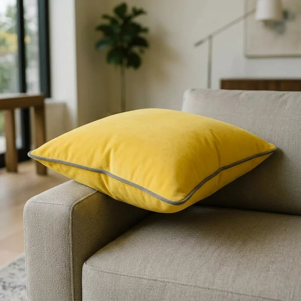 Piped Velvet Ochre / Silver Cushion Cover s 43cm x 43cm 43x43cm 2