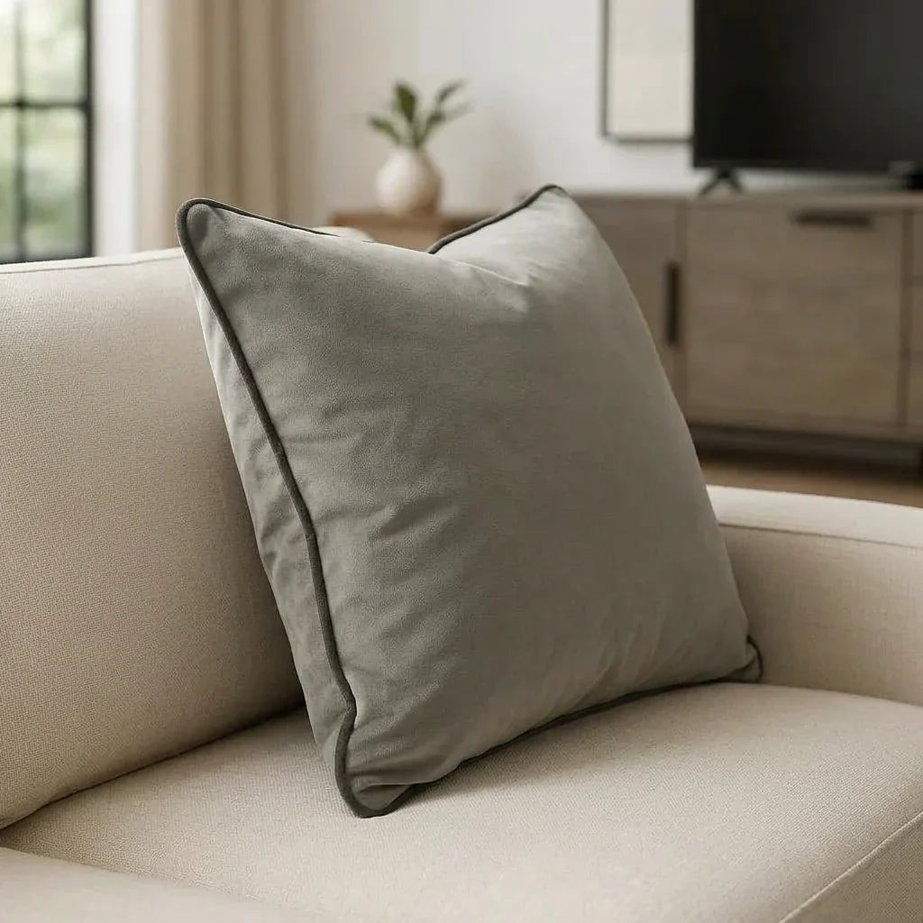 Piped Velvet Charcoal / Silver Cushion Cover s 43cm x 43cm 43x43cm 2