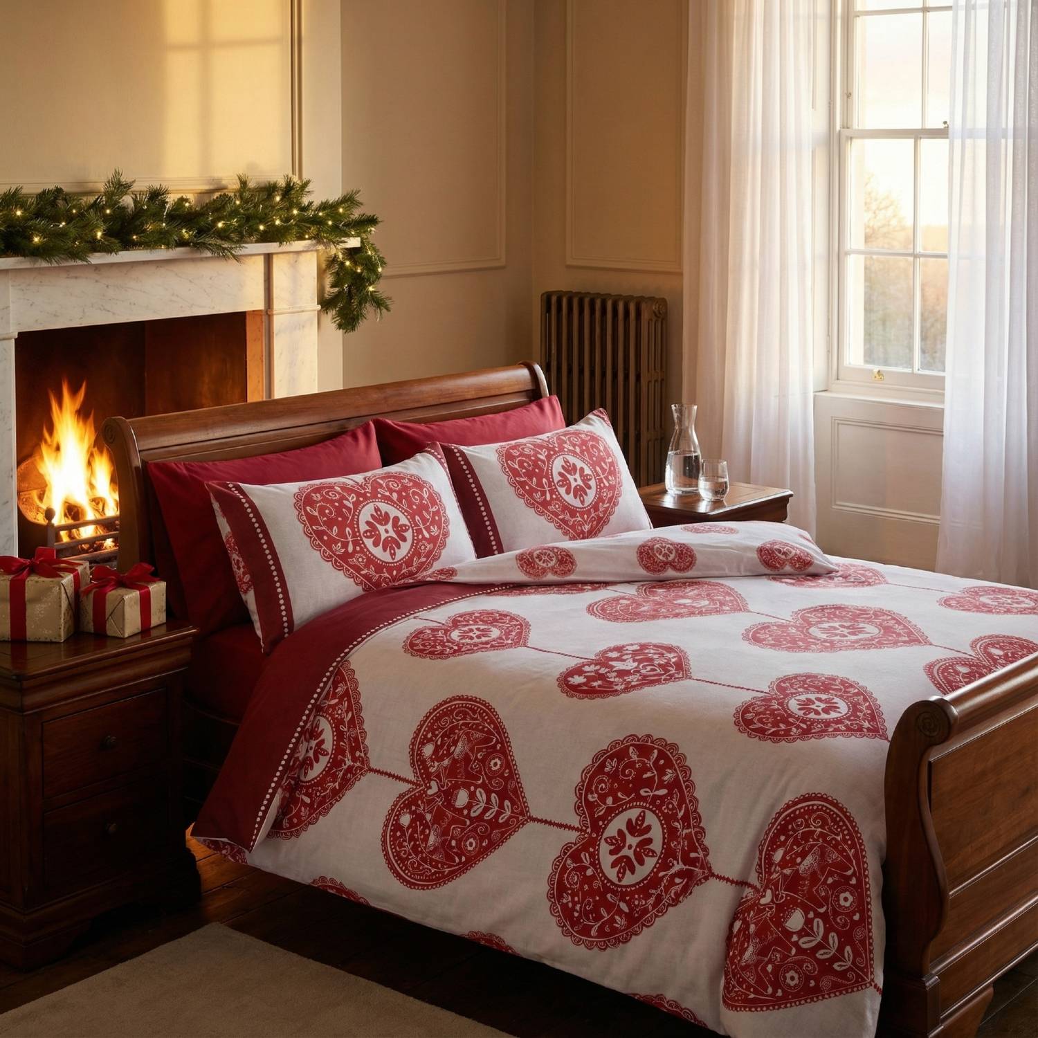 Scandi Heart Flannelette Duvet Cover Set