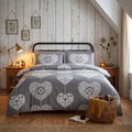 Scandi Heart Flannelette Duvet Cover Set - Grey