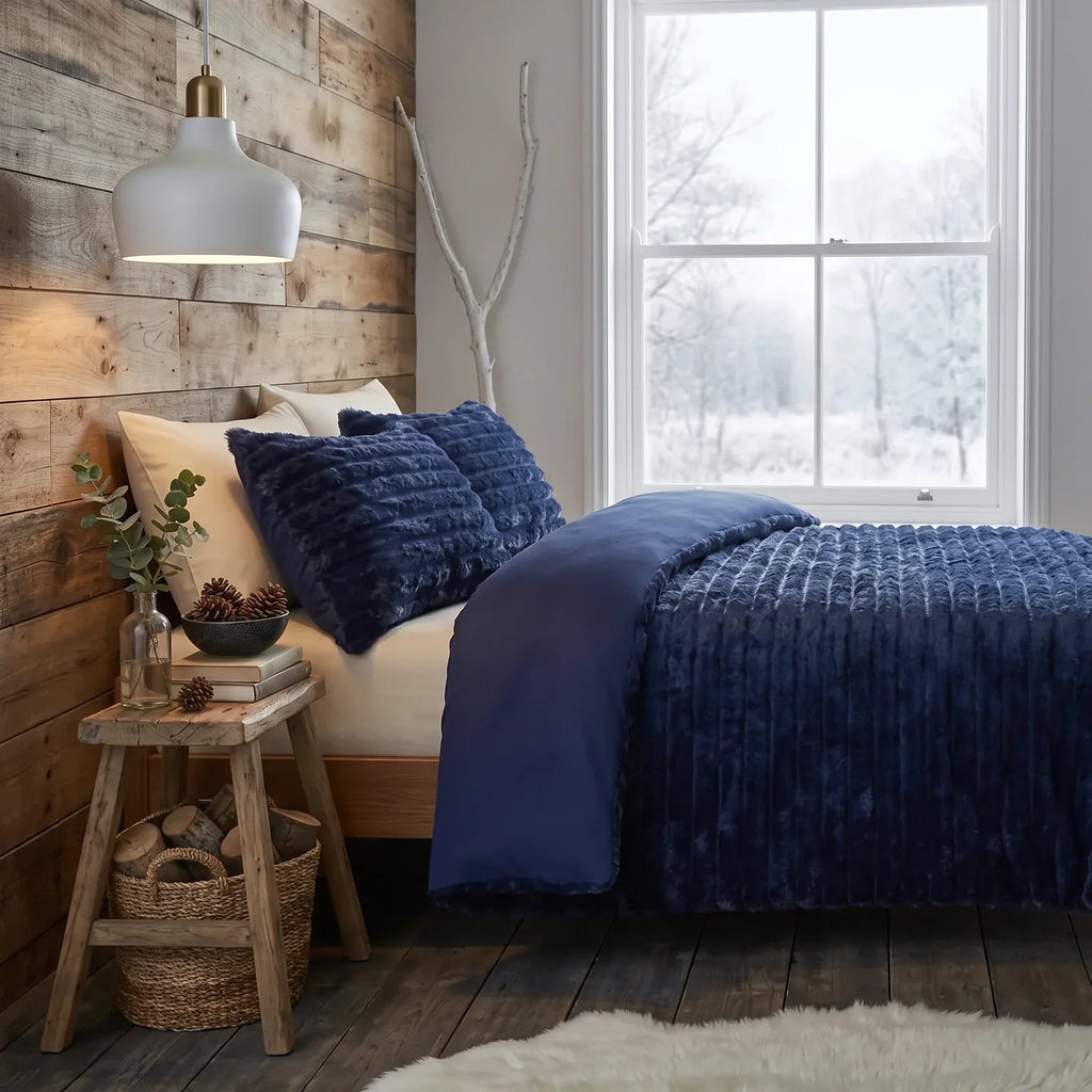 Rabbit Faux Fur Midnight Blue Duvet Cover Bedding Set 3