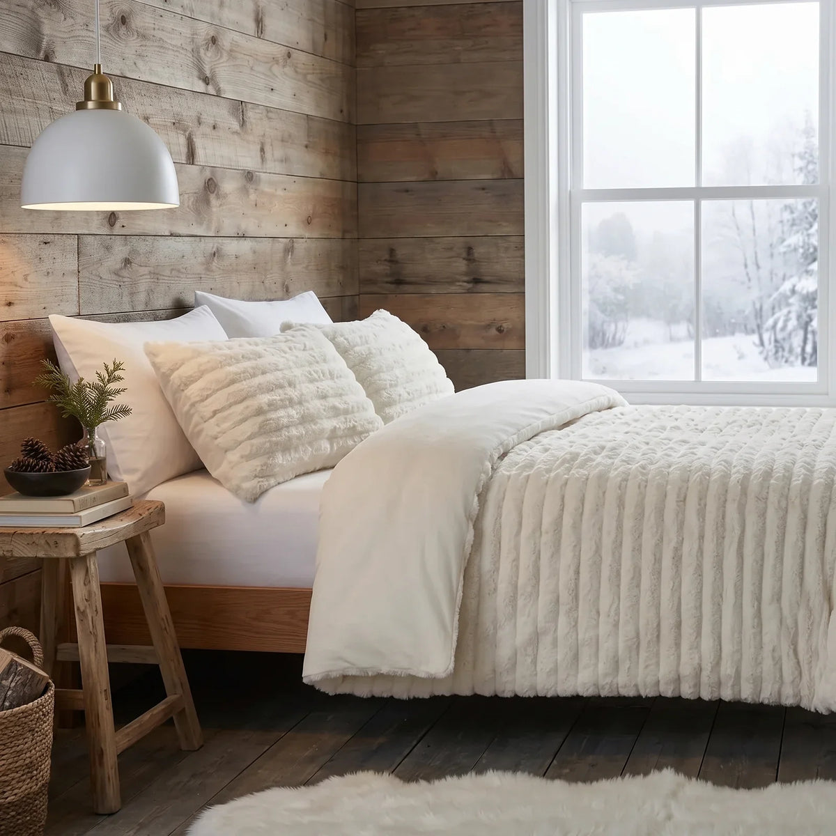 Rabbit Faux Fur Vanilla Duvet Cover Bedding Set 2