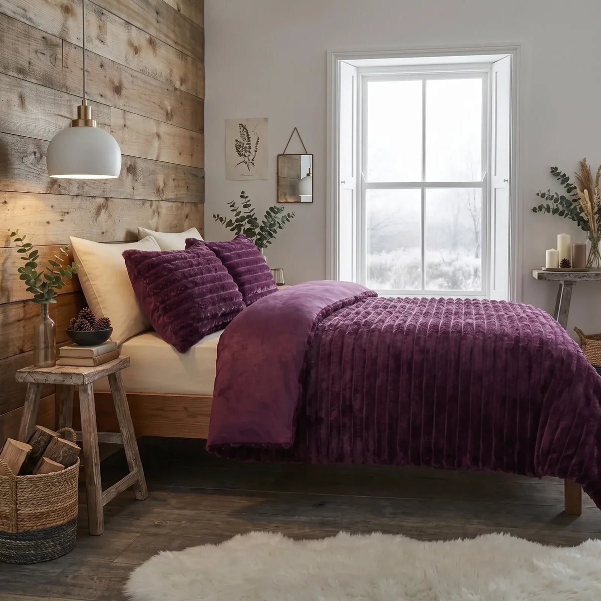 Rabbit Faux Fur Burgundy Duvet Cover Bedding Set 3