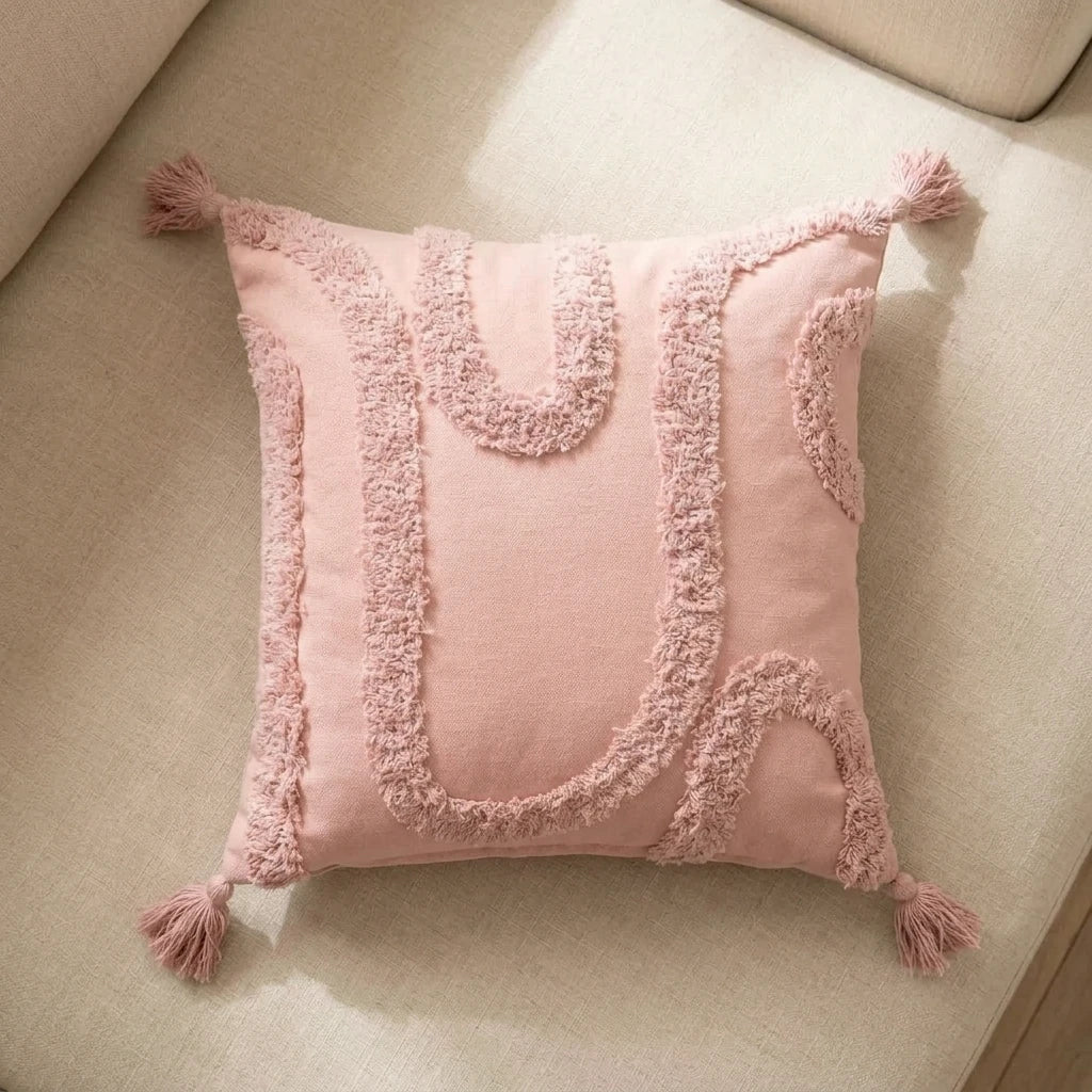 Cabana Tufted 100% Cotton Blush Cushion Cover 43cm x 43cm 2