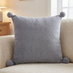 Pom Pom Fleece Cushion Cover Cosy Collection - Grey