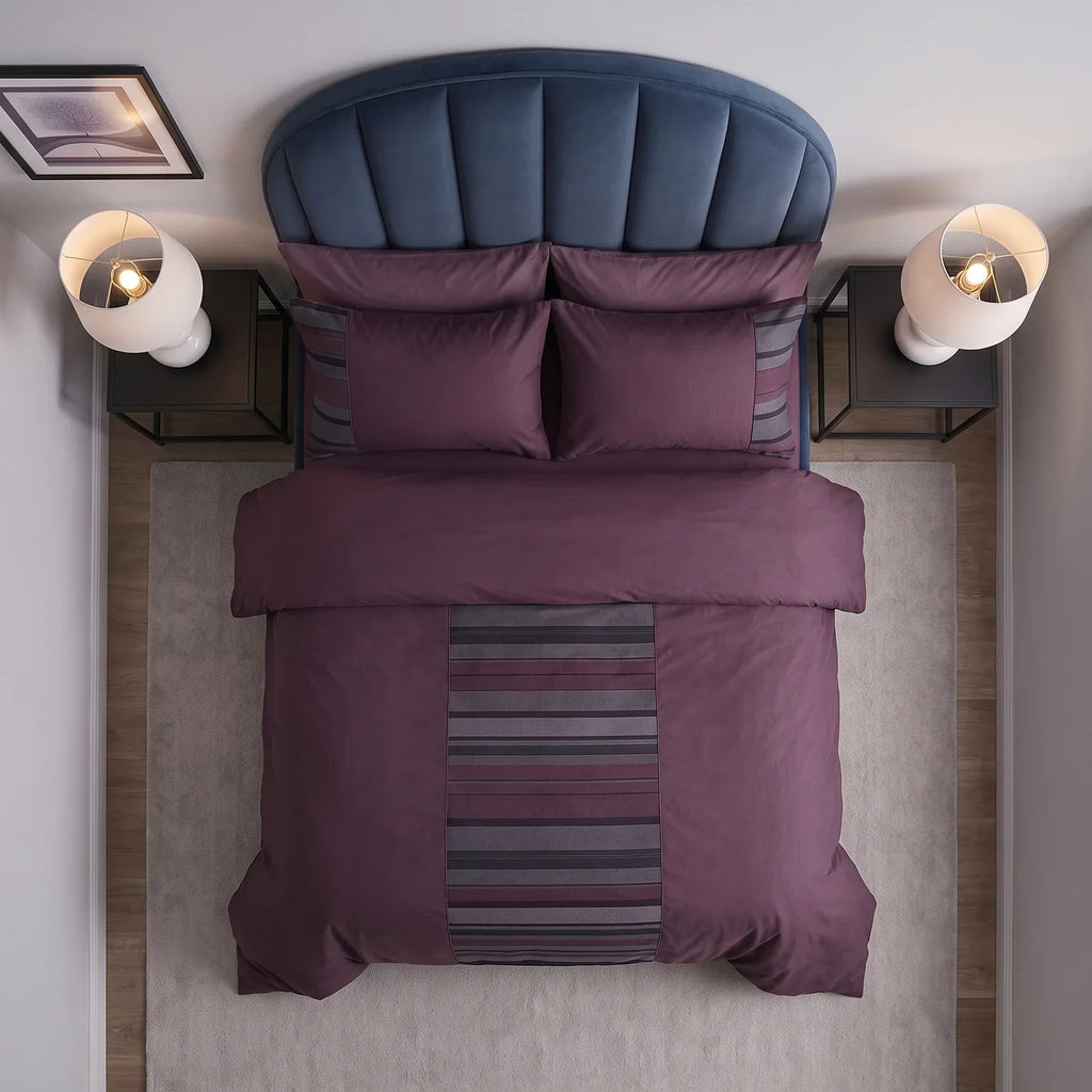New York Faux Silk Aubergine Duvet Cover Bedding Set 3