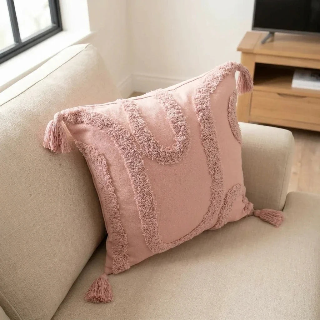 Cabana Tufted 100% Cotton Blush Cushion Cover 43cm x 43cm 3