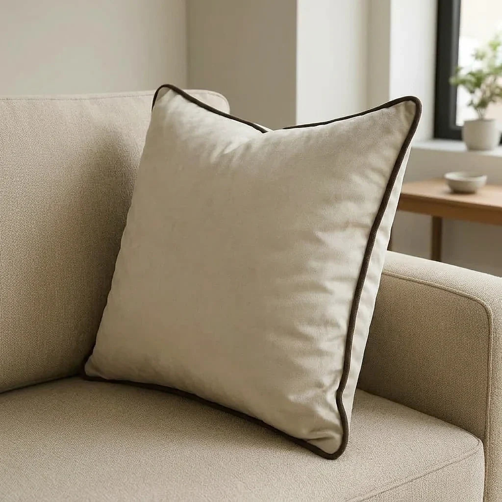 Piped Velvet Natural / Chocolate Cushion Cover s 43cm x 43cm 43x43cm 3