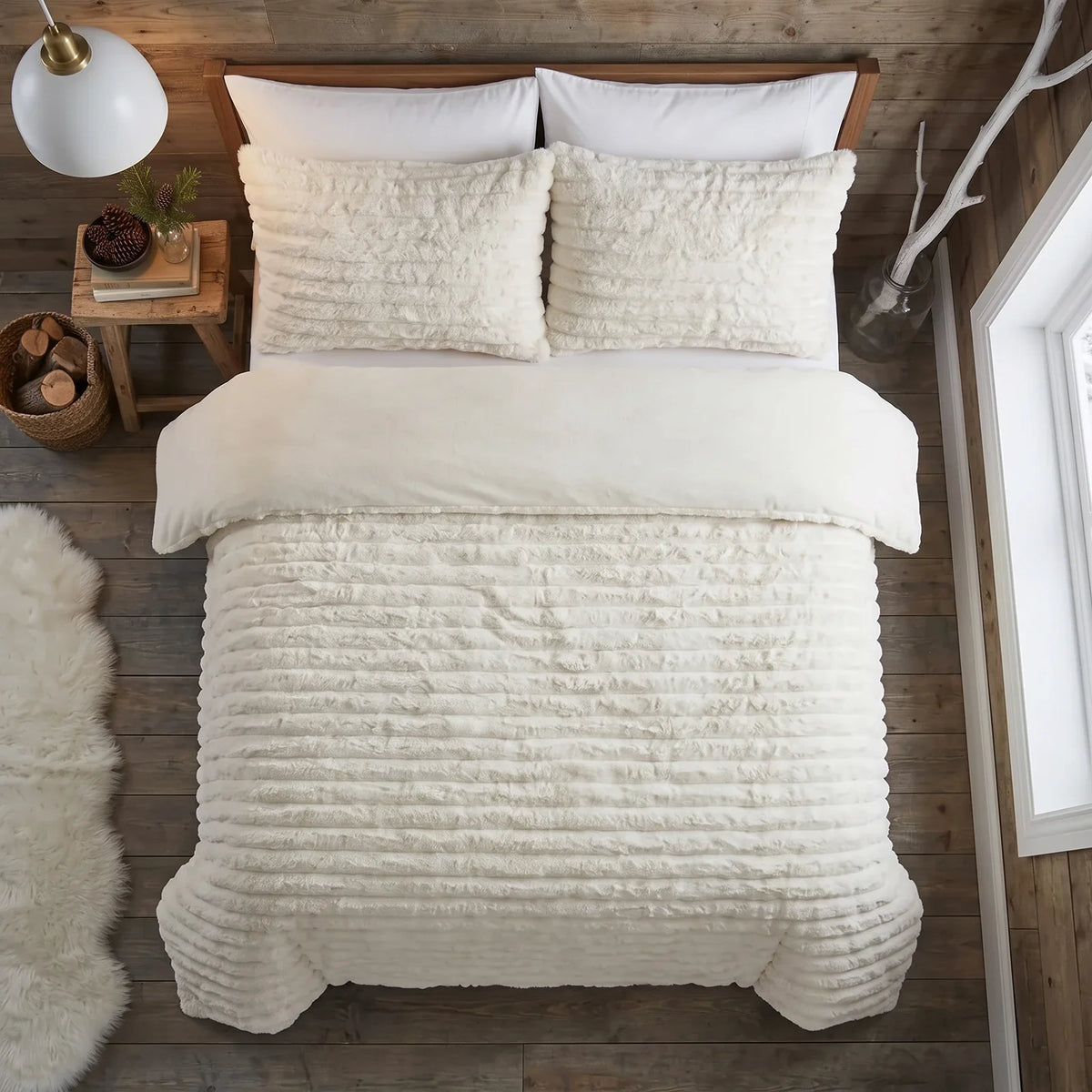 Rabbit Faux Fur Vanilla Duvet Cover Bedding Set 3