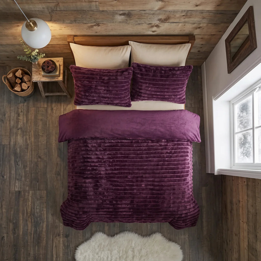 Rabbit Faux Fur Burgundy Duvet Cover Bedding Set 2