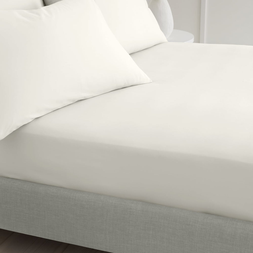 Bianca Fine Linens 200 Thread Count Percale 32cm Deep Cream 100% Cotton Fitted Sheet - 200 Thread Count Percale Fitted Sheet Cream