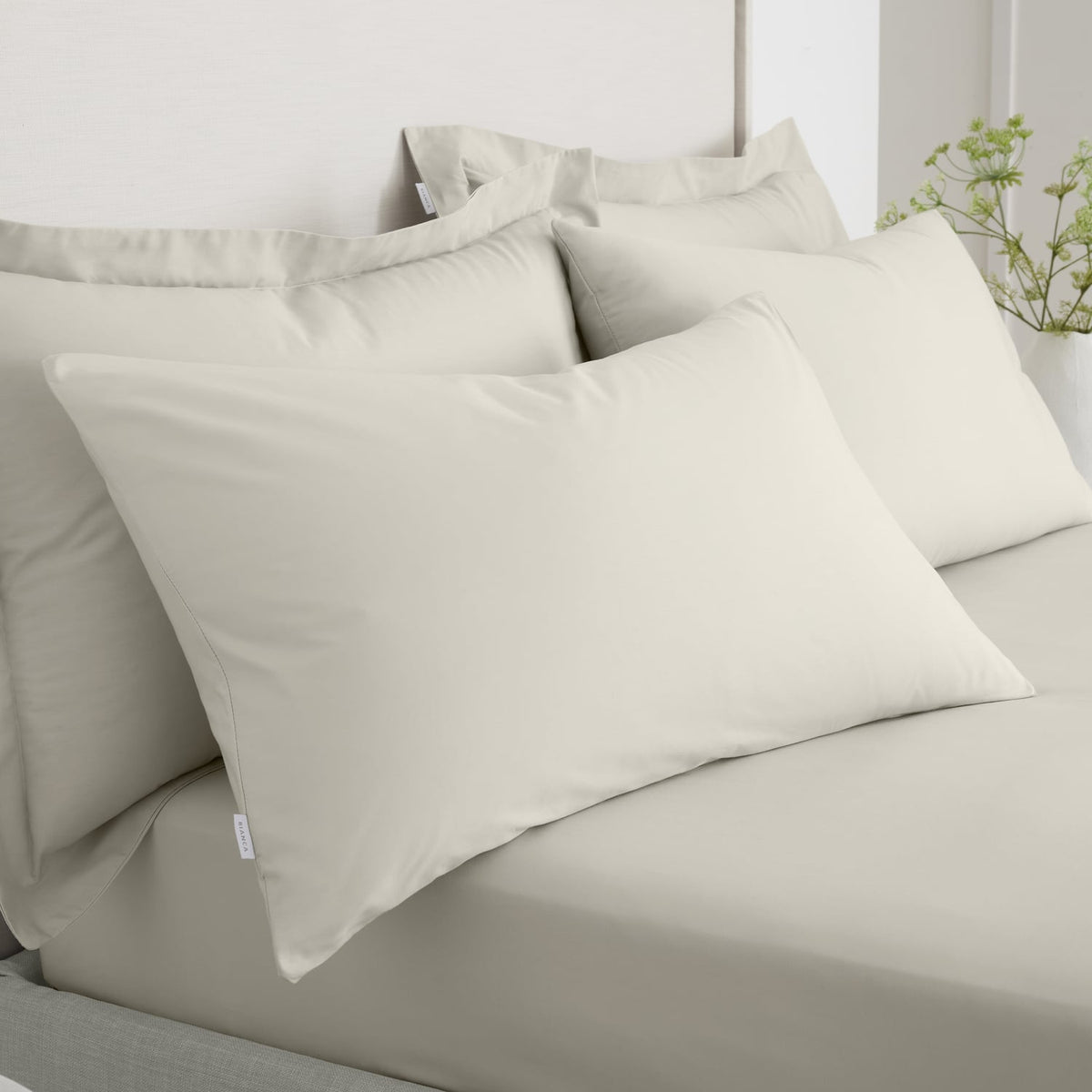 Bianca Fine Linens 200 Thread Count Cotton Percale Pillowcases - 200 Thread Count Percale Standard Pillowcase Pair Natural