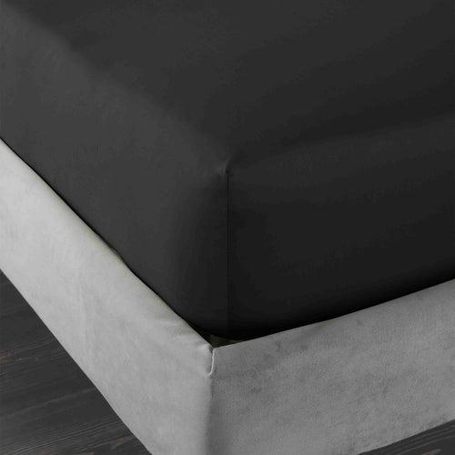 Bianca 400 Thread Count Sateen 36cm Deep Black 100% Cotton Fitted Sheet - 400 Thread Count Cotton Fitted Sheet Black