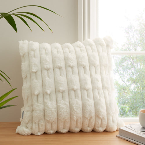 Bianca Carved Faux Fur Filled Cushion 50cm x 50cm - Cream