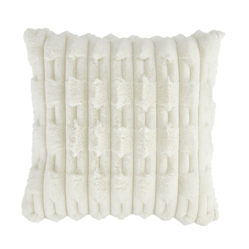 Bianca Carved Faux Fur Filled Cushion 50cm x 50cm - Cream - Carved Faux Fur Cushion Cream