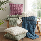 Bianca Carved Faux Fur Filled Cushion 50cm x 50cm - Blue - Carved Faux Fur Group Shot