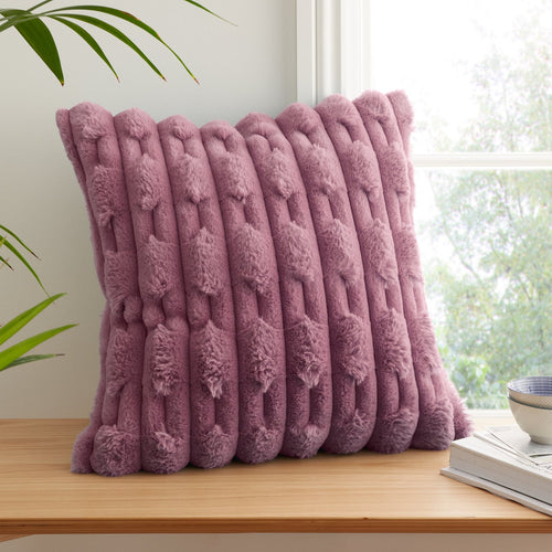Bianca Carved Faux Fur Filled Cushion 50cm x 50cm - Pink