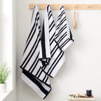 Bianca Reversible Stripe 600gsm Cotton Jacquard Towels - Black - Reversible Jacquard Black Towels