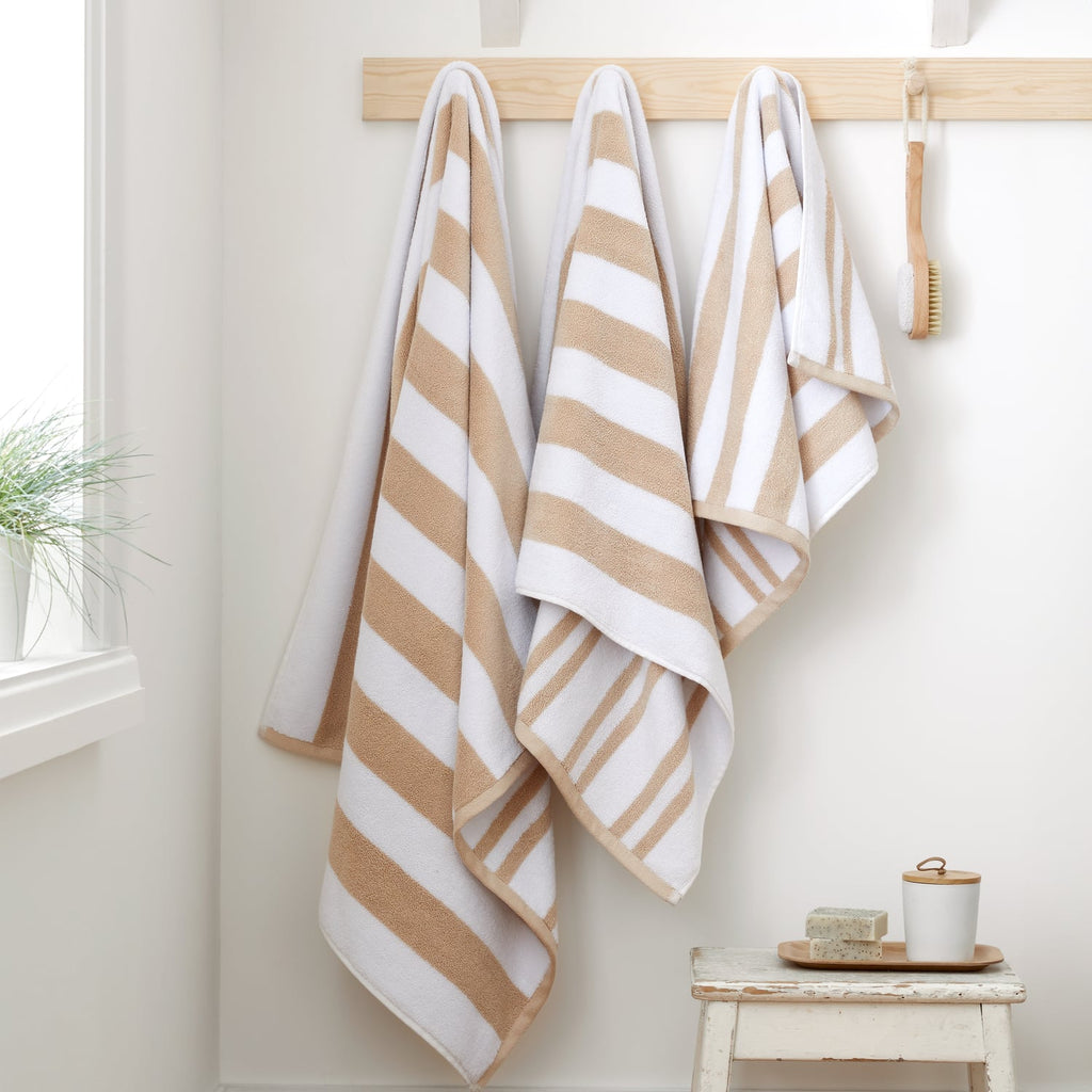 Bianca Reversible Stripe 600gsm Cotton Jacquard Towels - Natural - Reversible Jacquard Natural Towel